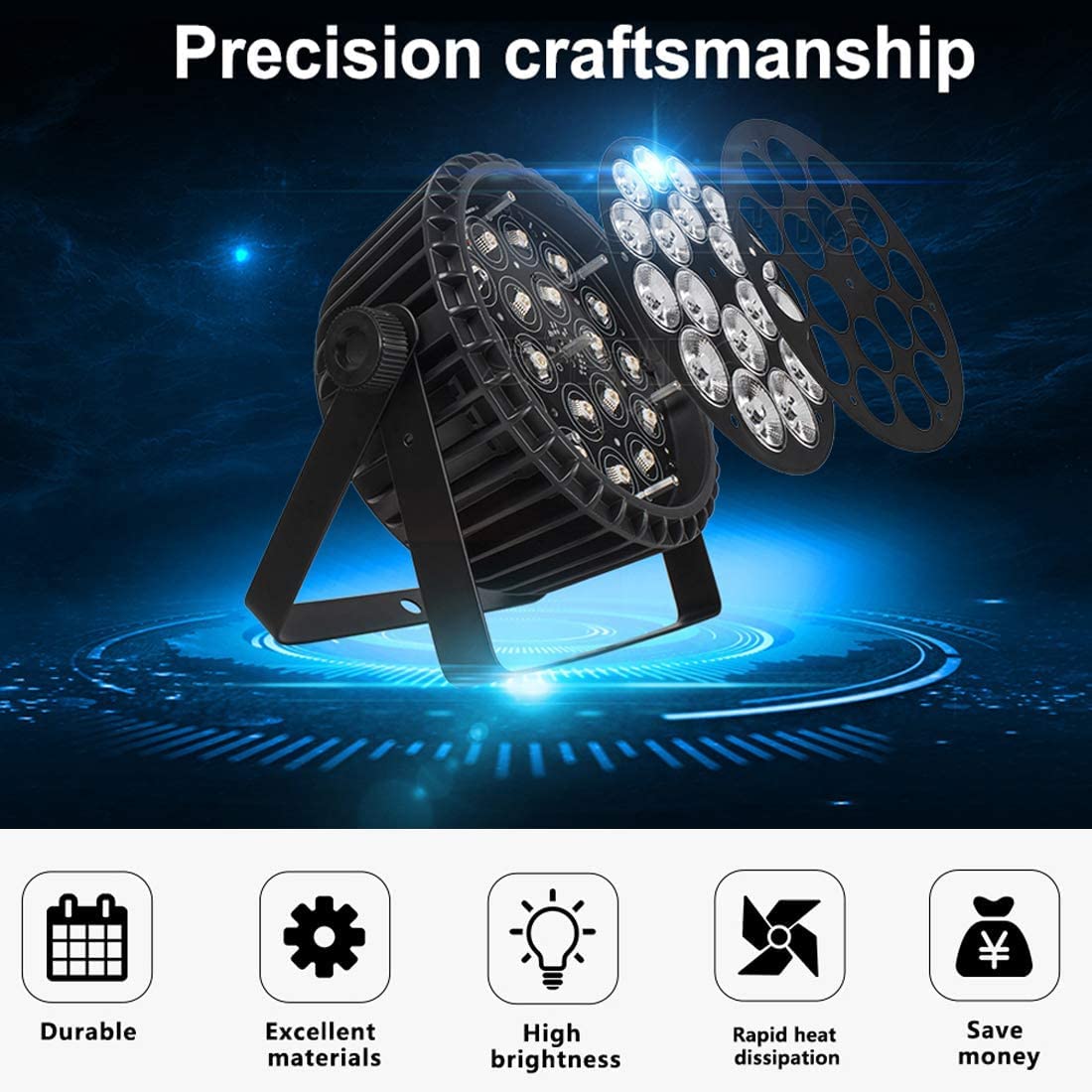 Stagelighz LED Stage Par Lights LED 18X18W DJ Stage Lights RGBWA+UV 6in1 Wash/Strobe Effect DMX512 Control Sound Activated Aluminum Alloy Shell Uplighting Lights for Concerts Family Party-1 Pack