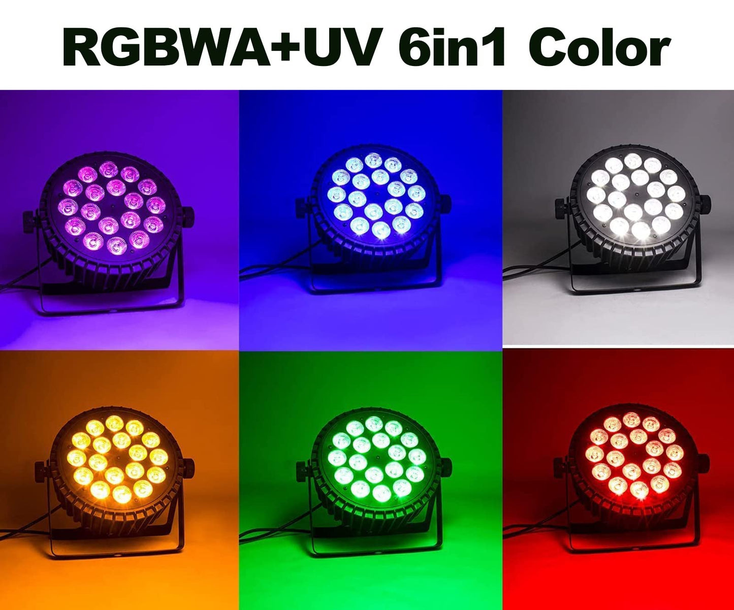 Stagelighz LED Stage Par Lights LED 18X18W DJ Stage Lights RGBWA+UV 6in1 Wash/Strobe Effect DMX512 Control Sound Activated Aluminum Alloy Shell Uplighting Lights for Concerts Family Party-1 Pack