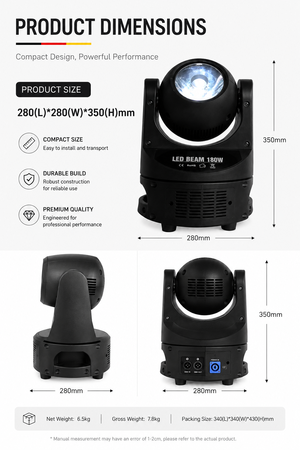 New 180W 4in1 RGBW Led Mini Beam Moving Head Light for Dj Party Wedding Night Club Stage Light
