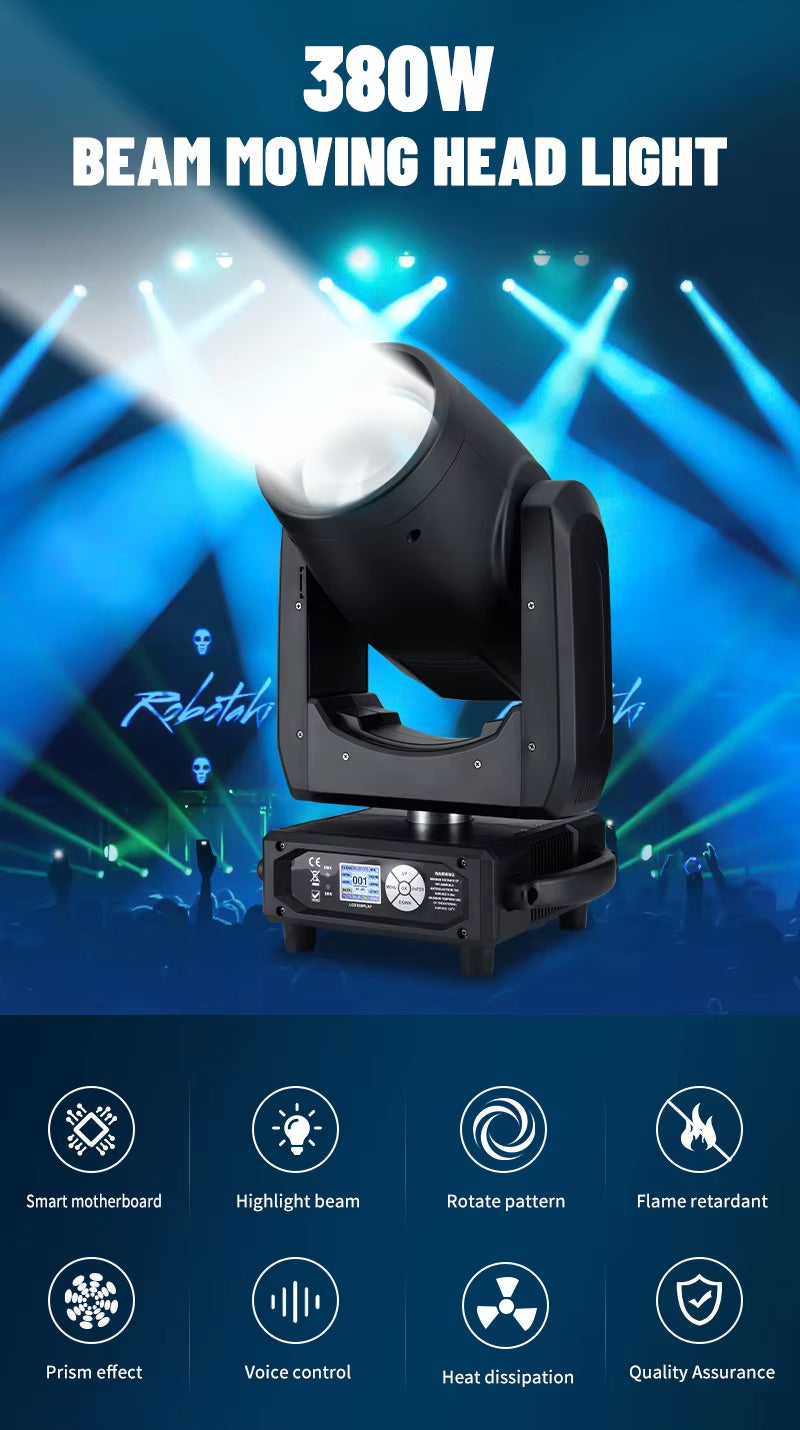 MINI BEAM 380W Sharpy Beam Moving Head Light 8 Prisms Beam Moving Head for Club Wedding Show Concert-Stage Lights